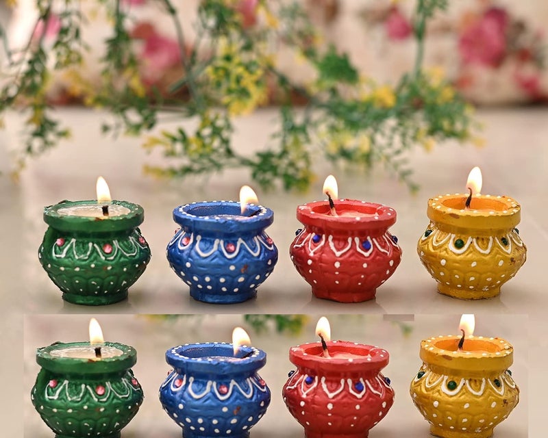 ARINJAY Diwali Diyas Traditional Handmade Terracotta Clay Diya Mitti Deepak Decorate for Diwali Diya for Puja Diwali Home Decoration Diya Pack of 8