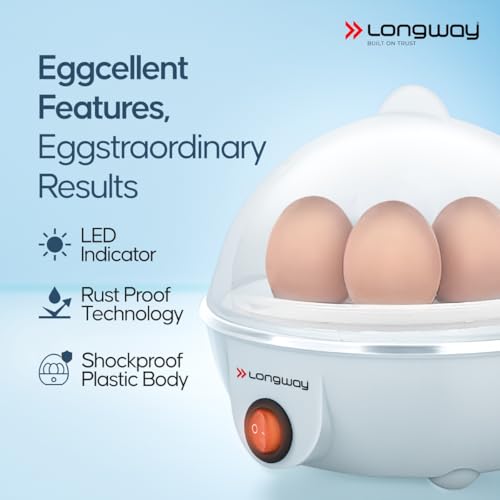 Longway Eggo 350 Watt Egg Boiler/Cooker for Steaming, Cooking & Boiling (White, 7 Eggs) - Image 2