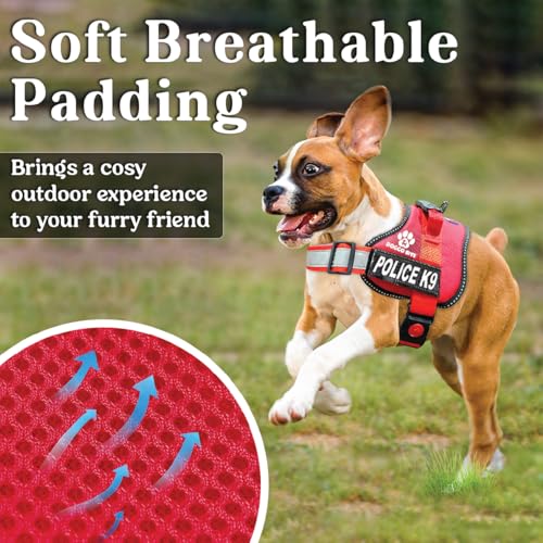 Doggo Bite Premium K9 Police Dog Harness – Soft, Breathable, Adjustable | Strong Handle, No-Choke Design, Reflective Strips | Removable Patch, Free Leash, Chest (22-32 Inch) for Large Breeds 23-35 kg - Image 2