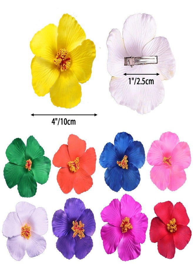 SCORYULE 9PCS Different-Colored Flower Hair Clips for Girl and Women, 4" Hibiscus Hawaiian Hair Clips for Summer Vacation, Beach Party Accessories - Image 2
