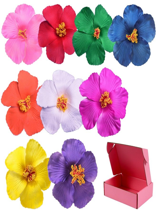 SCORYULE 9PCS Different-Colored Flower Hair Clips for Girl and Women, 4" Hibiscus Hawaiian Hair Clips for Summer Vacation, Beach Party Accessories - Image 1