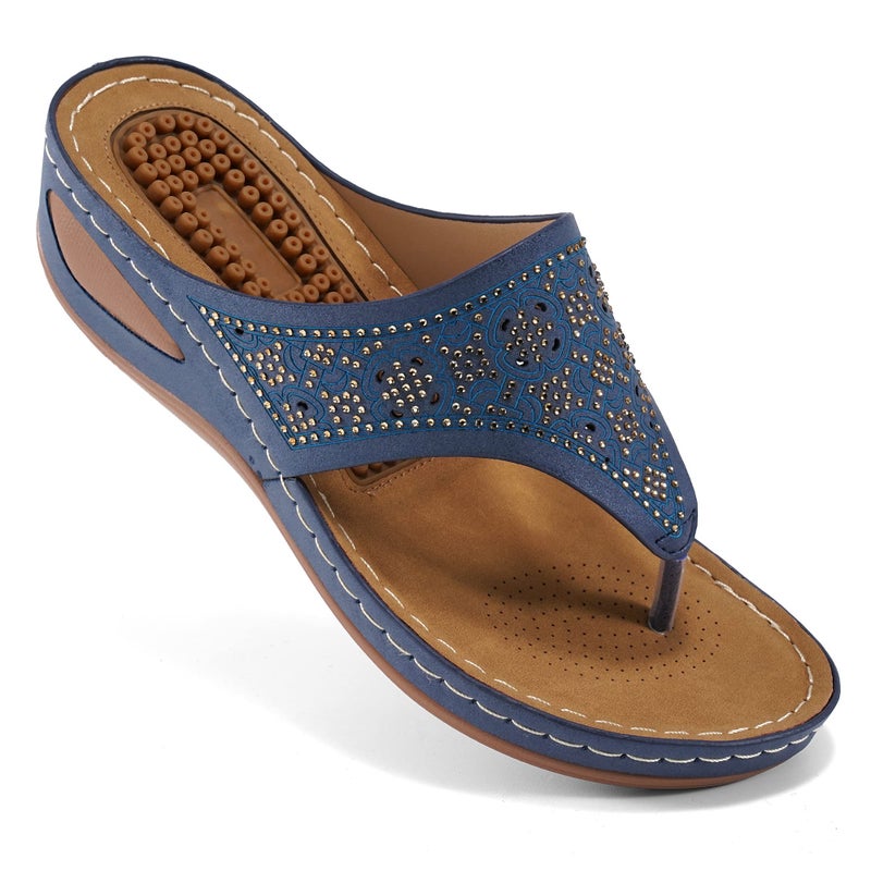 Ecetana Womens Sandals Dressy Wedge Comfortable Summer Flip Flops Non Slip Rhinestone Platform Shoes Ladies Casual Beach Sandals for Women