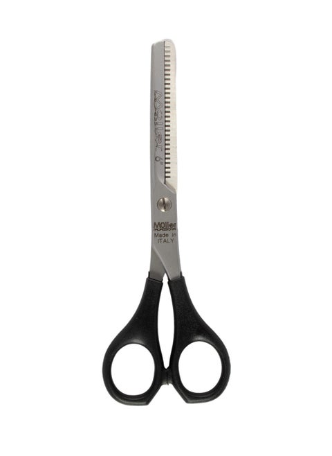 Serrated barber scissors with plastic handle