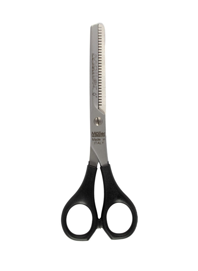 Serrated barber scissors with plastic handle