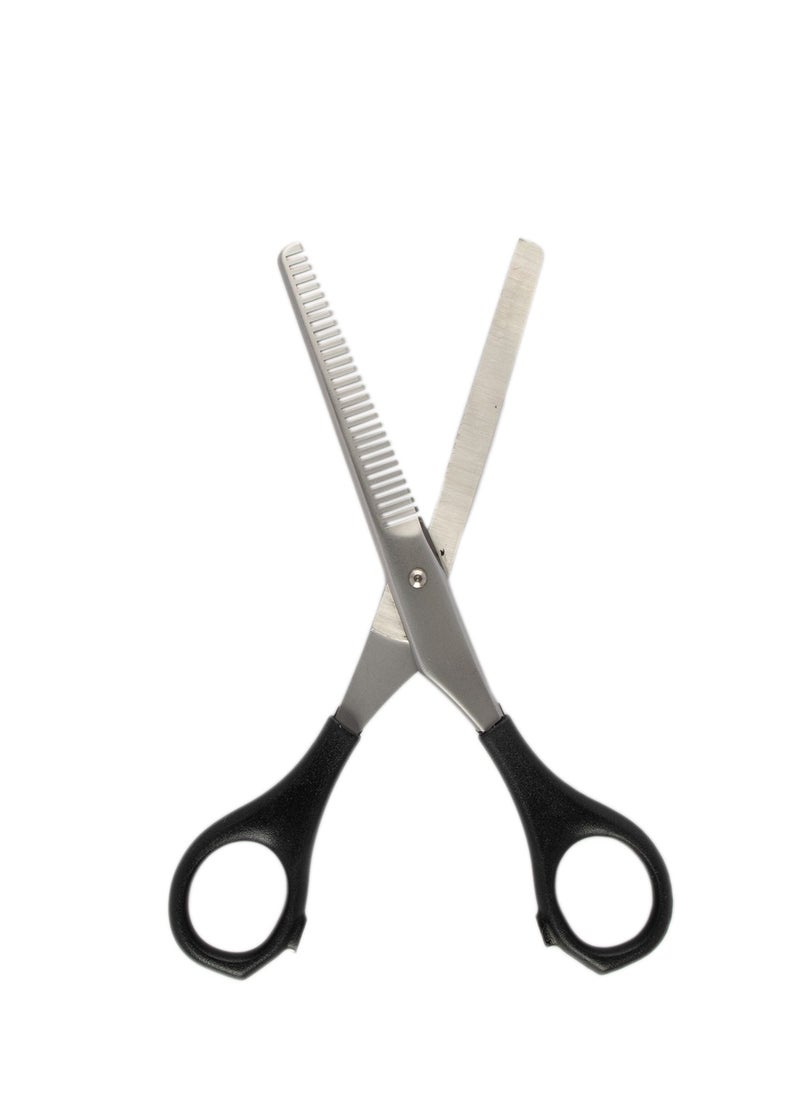 Serrated barber scissors with plastic handle