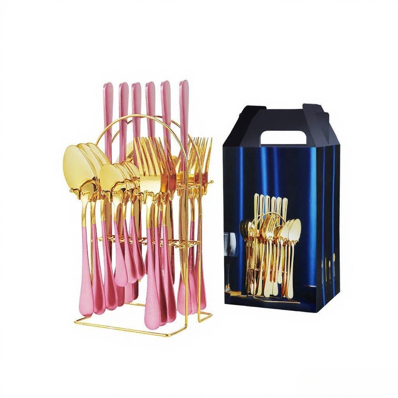 Stainless Steel with Knife Holder- Pink Handle(24 Pieces) - Image 1