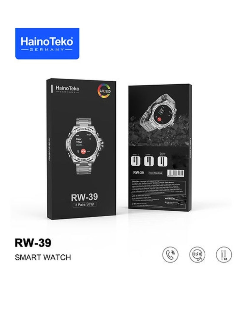 Haino Teko - Smart Watch RW-39 Circular Design AMOLED Screen With Wireless Charging And Three Straps Black - Image 1