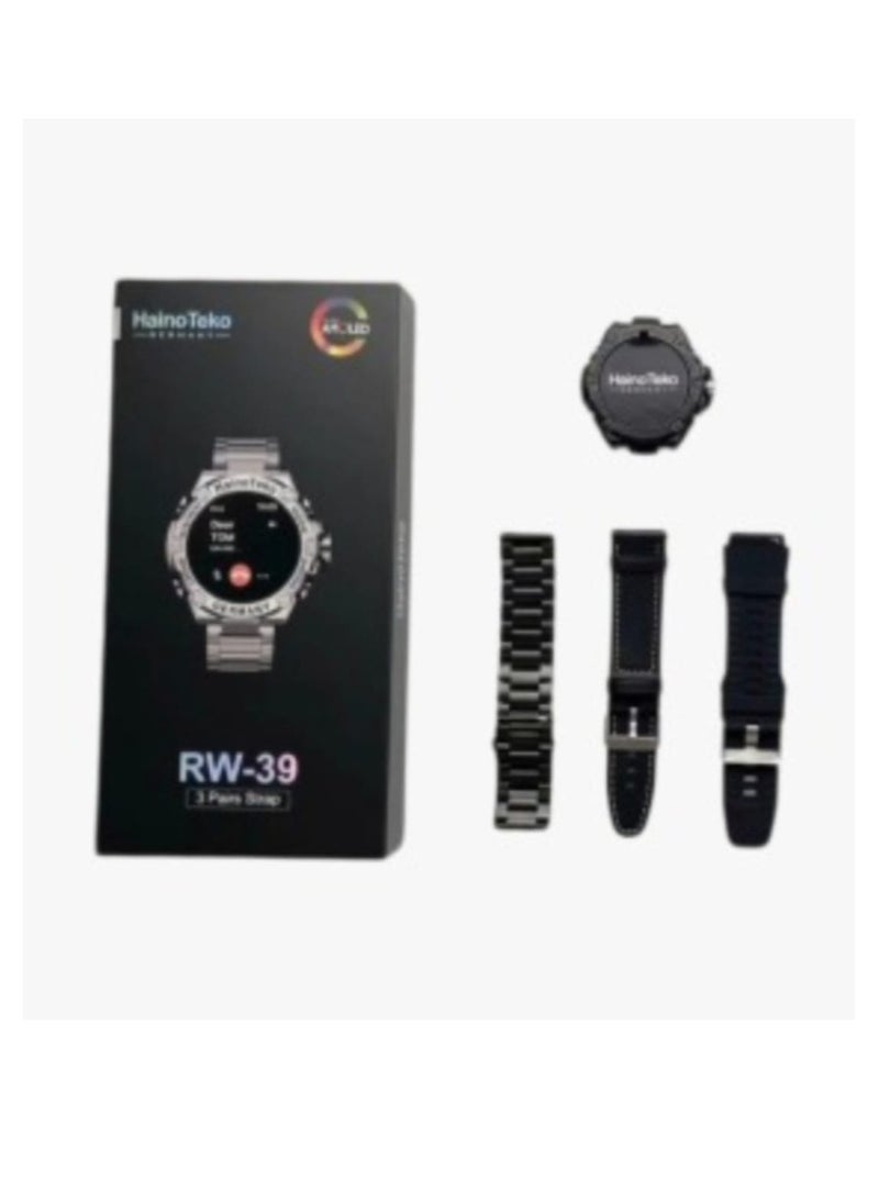 Haino Teko - Smart Watch RW-39 Circular Design AMOLED Screen With Wireless Charging And Three Straps Black - Image 1