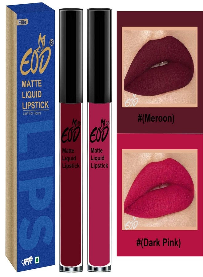 EOD® Soft Matte Kiss Proof Vegan Made in India Liquid Lipstick Long Wearing Set of 2 Lip Gloss(Maroon, Dark Pink) - Image 1