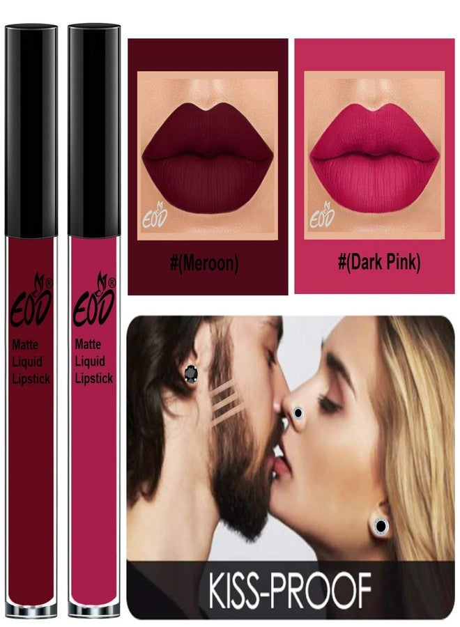 EOD® Soft Matte Kiss Proof Vegan Made in India Liquid Lipstick Long Wearing Set of 2 Lip Gloss(Maroon, Dark Pink) - Image 3