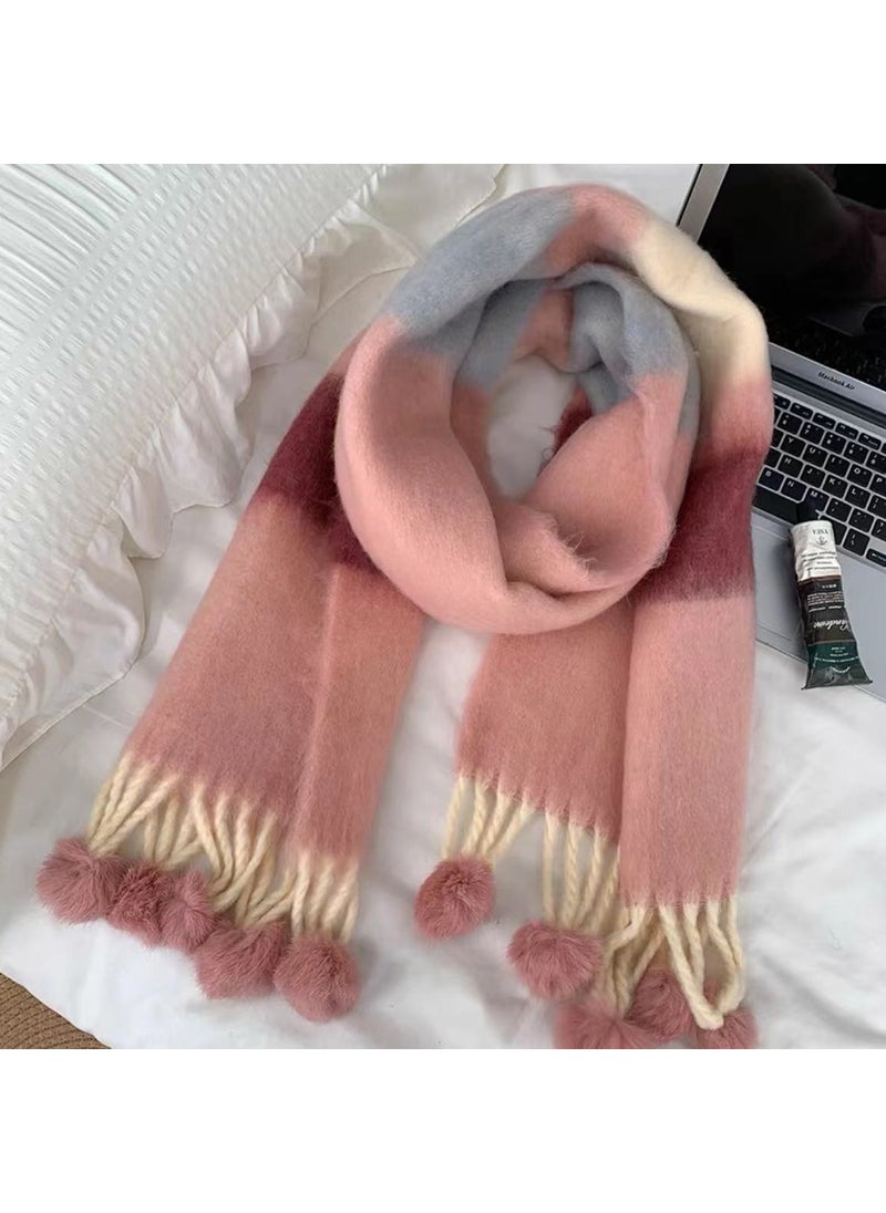 Generic - Striped Mohair Scarf Rainbow Tassel Shawl blue and pink - Image 1