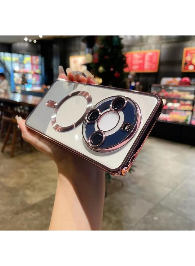 جراب هاتف شفاف مطلي بالكهرباء من مادة TPU من MagSafe لهاتف Huawei Mate 40 (وردي)