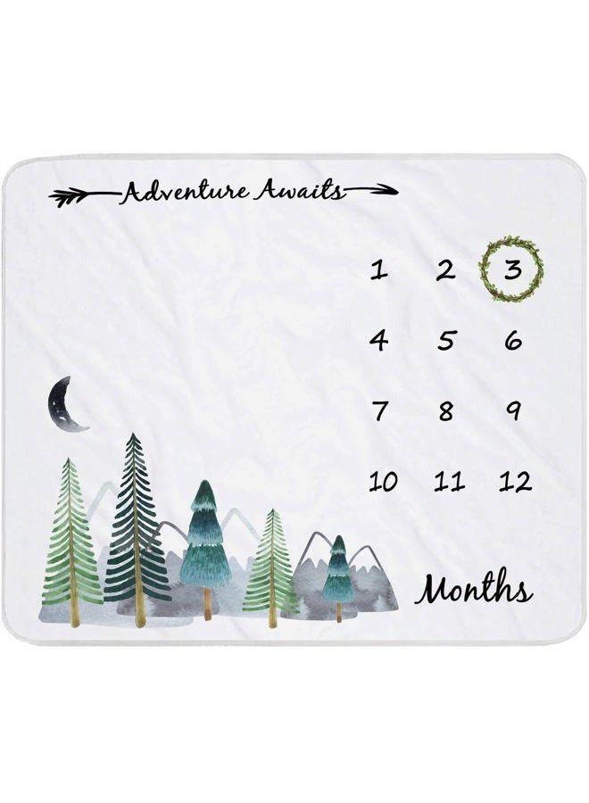 Yoothy Baby Monthly Milestone Blanket for Boy Girl Gender Neutral Gift for Baby Shower, Mountain Blanket for Newborn Picture, Wreath &12 Stickers Included, Soft Flannel Blanket 45''x40'' - Image 1