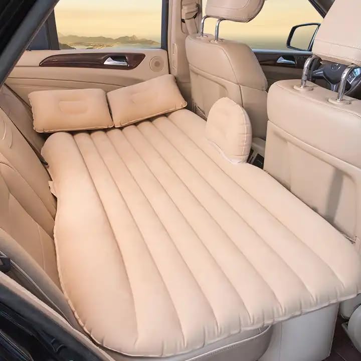 Astoria Car Bed Mattress with Pump 2 Air Pillow Quick Inflatable Back Seat Bed Car Inflatable Mattress Car Bed for KidsTravelTripsCampingPicnicPool BeachUniversal Fit Car Accessories Cream - Image 1