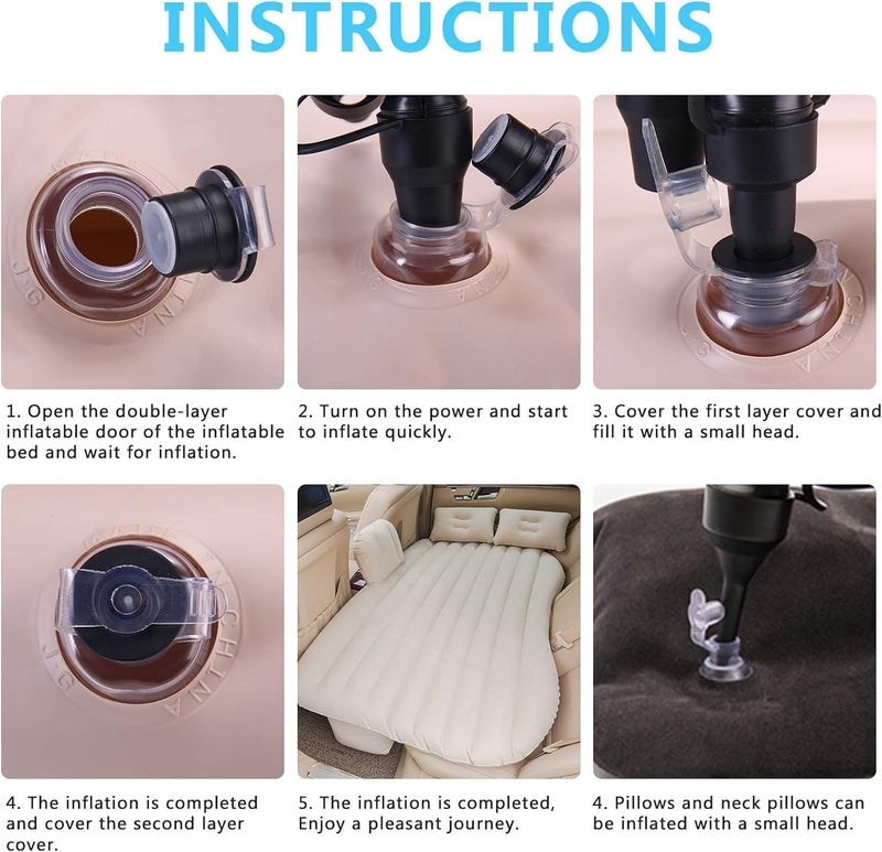 Astoria Car Bed Mattress with Pump 2 Air Pillow Quick Inflatable Back Seat Bed Car Inflatable Mattress Car Bed for KidsTravelTripsCampingPicnicPool BeachUniversal Fit Car Accessories Cream - Image 2