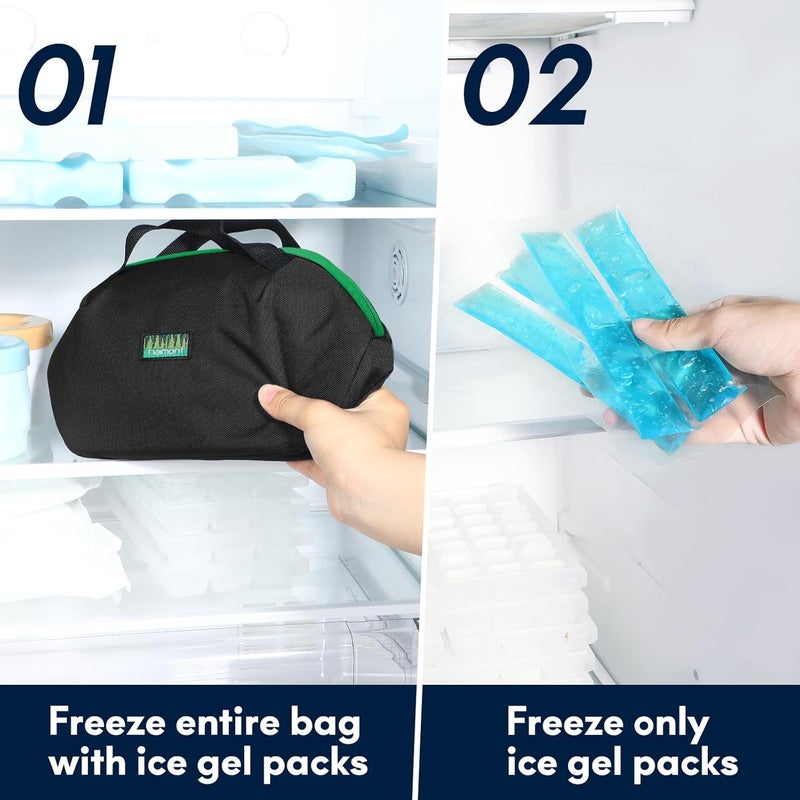 Haimont Freezable Snack Lunch Bag Reusable Freezer Mini Lunch Cooler, Small Insulated Bag Foldable for Work Travel Picnic, Black - Image 2