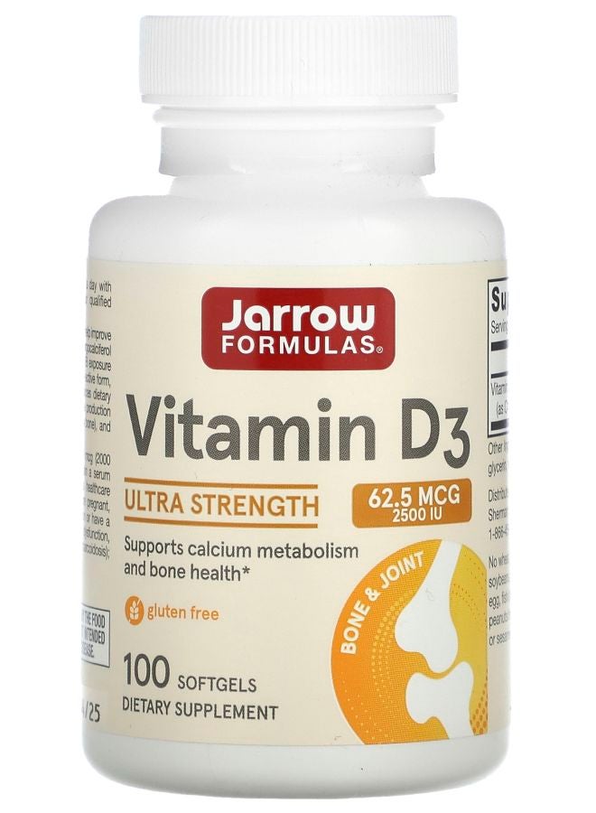 jarrow formulas فيتامين د3 قوة فائقة 62.5 ميكروغرام (2500 وحدة دولية) 100 كبسولة لينة
