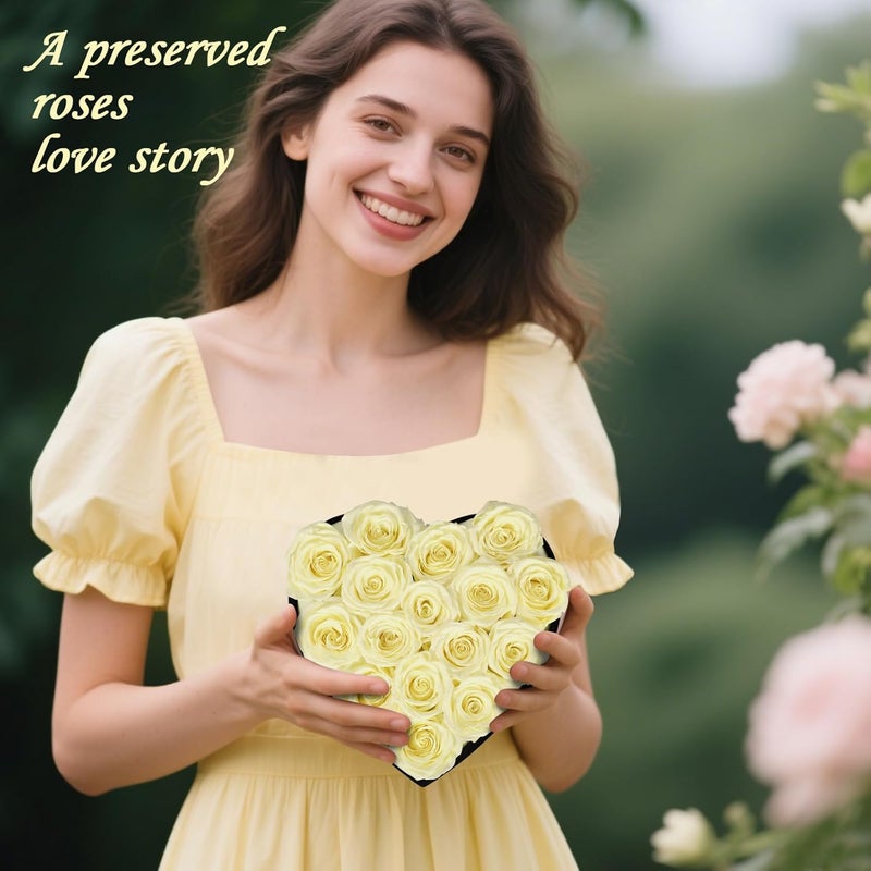 woyoo Luxury Forever Real Roses in Suede Heart-Shaped Box,16 Preserved Yellow Roses Valentines's Day, Forever Flowers for Women,Preserved Flowers Gifts for Delivery Prime Birthday, Mother's Day - Image 4