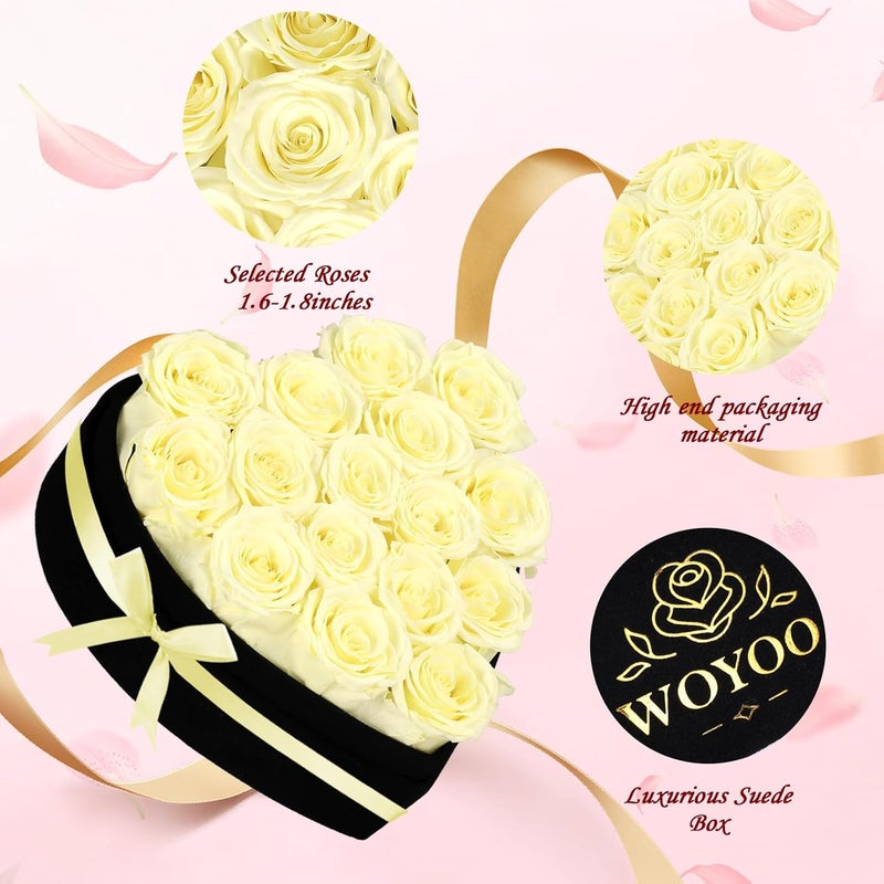 woyoo Luxury Forever Real Roses in Suede Heart-Shaped Box,16 Preserved Yellow Roses Valentines's Day, Forever Flowers for Women,Preserved Flowers Gifts for Delivery Prime Birthday, Mother's Day - Image 5