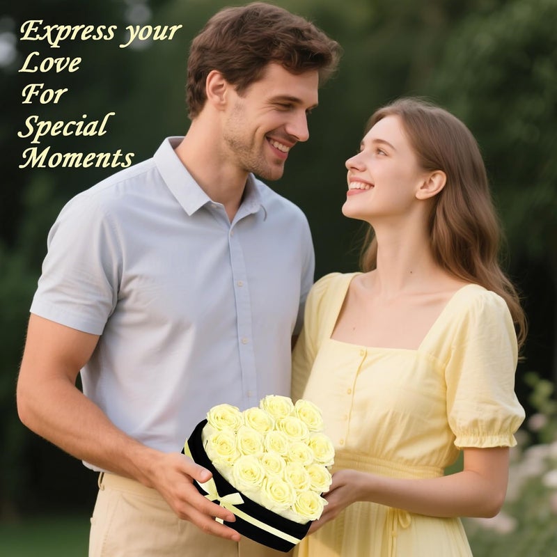woyoo Luxury Forever Real Roses in Suede Heart-Shaped Box,16 Preserved Yellow Roses Valentines's Day, Forever Flowers for Women,Preserved Flowers Gifts for Delivery Prime Birthday, Mother's Day - Image 2