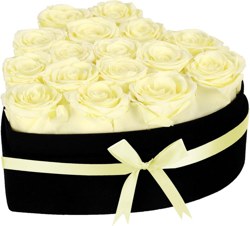 woyoo Luxury Forever Real Roses in Suede Heart-Shaped Box,16 Preserved Yellow Roses Valentines's Day, Forever Flowers for Women,Preserved Flowers Gifts for Delivery Prime Birthday, Mother's Day - Image 1