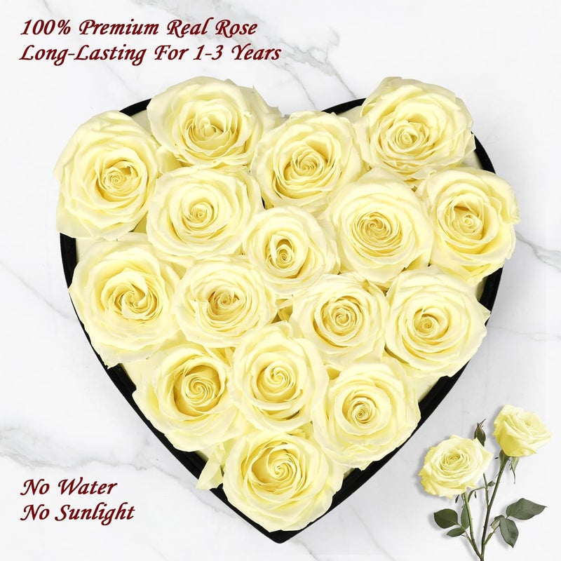 woyoo Luxury Forever Real Roses in Suede Heart-Shaped Box,16 Preserved Yellow Roses Valentines's Day, Forever Flowers for Women,Preserved Flowers Gifts for Delivery Prime Birthday, Mother's Day - Image 3