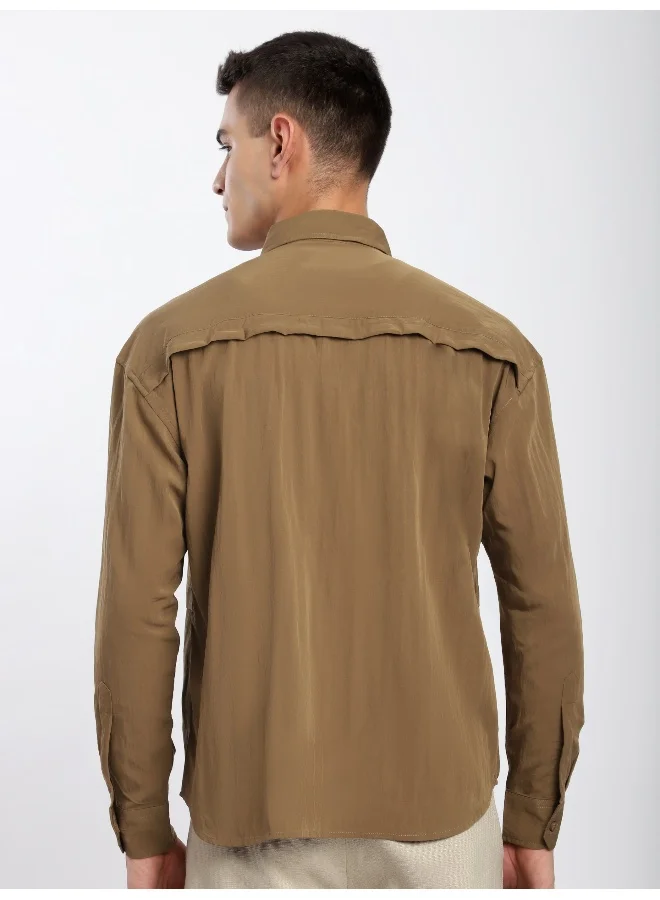 Beyoung Wood Brown Pleated Shirt