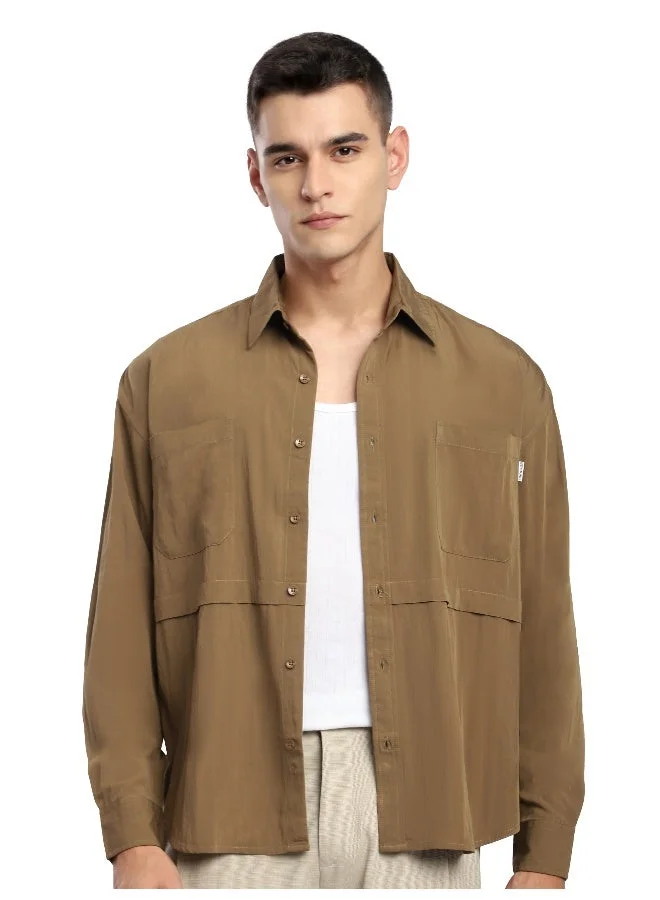 Beyoung Wood Brown Pleated Shirt