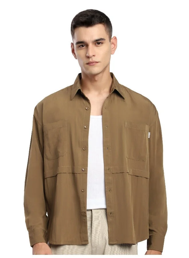 Beyoung Wood Brown Pleated Shirt