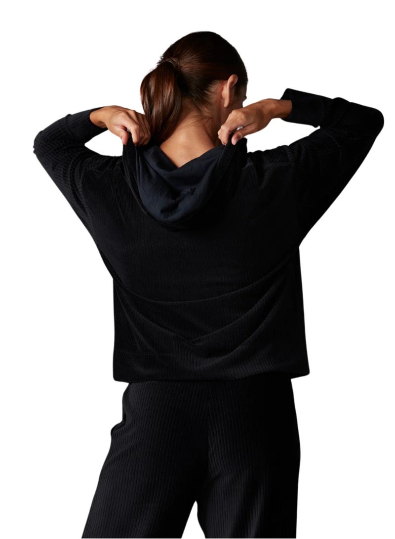 Tavi Brushed Rib Pullover Hoodie Ebony - Image 4