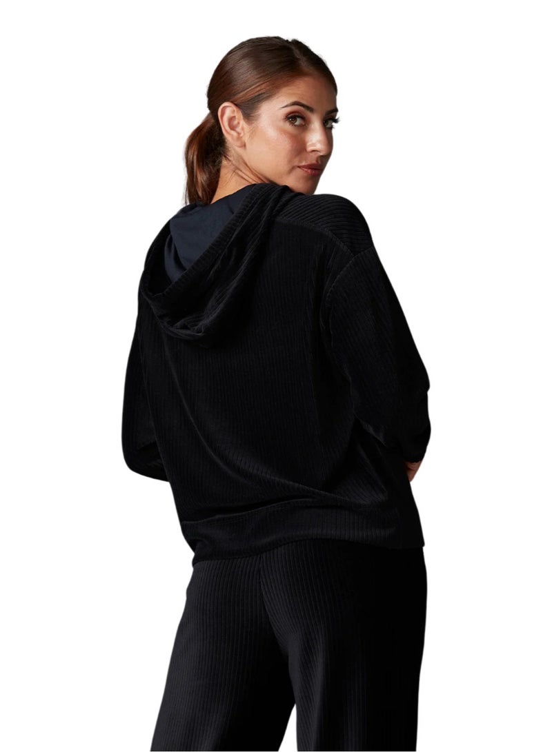 Tavi Brushed Rib Pullover Hoodie Ebony - Image 5