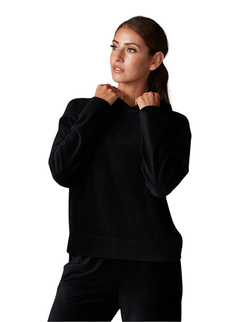 Tavi Brushed Rib Pullover Hoodie Ebony - Image 2