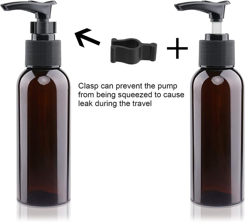 BOMEX 5 Pack Travel Bottles Pump Bottles Dispenser 3.4oz/100ml Plastic Lotion Pump Bottle Clear Travel Toiletry Bottles with Extra 1 Pump Leak Proof for Makeup Cosmetic Containers (Brown) - Image 3