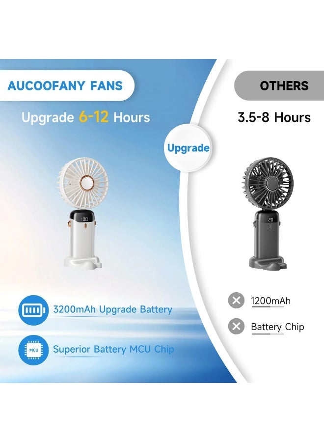 مروحة محمولة باليد، تدوم 12 ساعة، ببطارية مطورة 3200 مللي أمبير مع شاشة LED، قابلة للطي بزاوية 90°، 5 سرعات رياح، 3 في 1 (يدوي/رقبة/مكتبي)، مروحة صغيرة شخصية، مثالية للنساء أثناء المكياج (أبيض) - Image 3