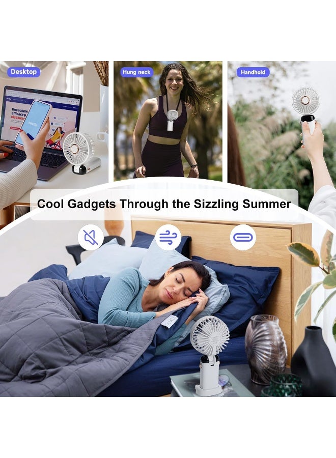 مروحة محمولة باليد، تدوم 12 ساعة، ببطارية مطورة 3200 مللي أمبير مع شاشة LED، قابلة للطي بزاوية 90°، 5 سرعات رياح، 3 في 1 (يدوي/رقبة/مكتبي)، مروحة صغيرة شخصية، مثالية للنساء أثناء المكياج (أبيض) - Image 4