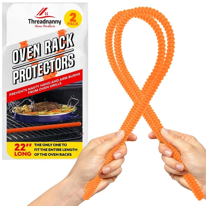 ThreadNanny Silicone Oven Guards for Racks Heat Resistant Oven Rack Shields Stove Edge Protectors Against Burns and Scars Range Guards for Inside The Range Silicone Edge Protectors 22 Orange 