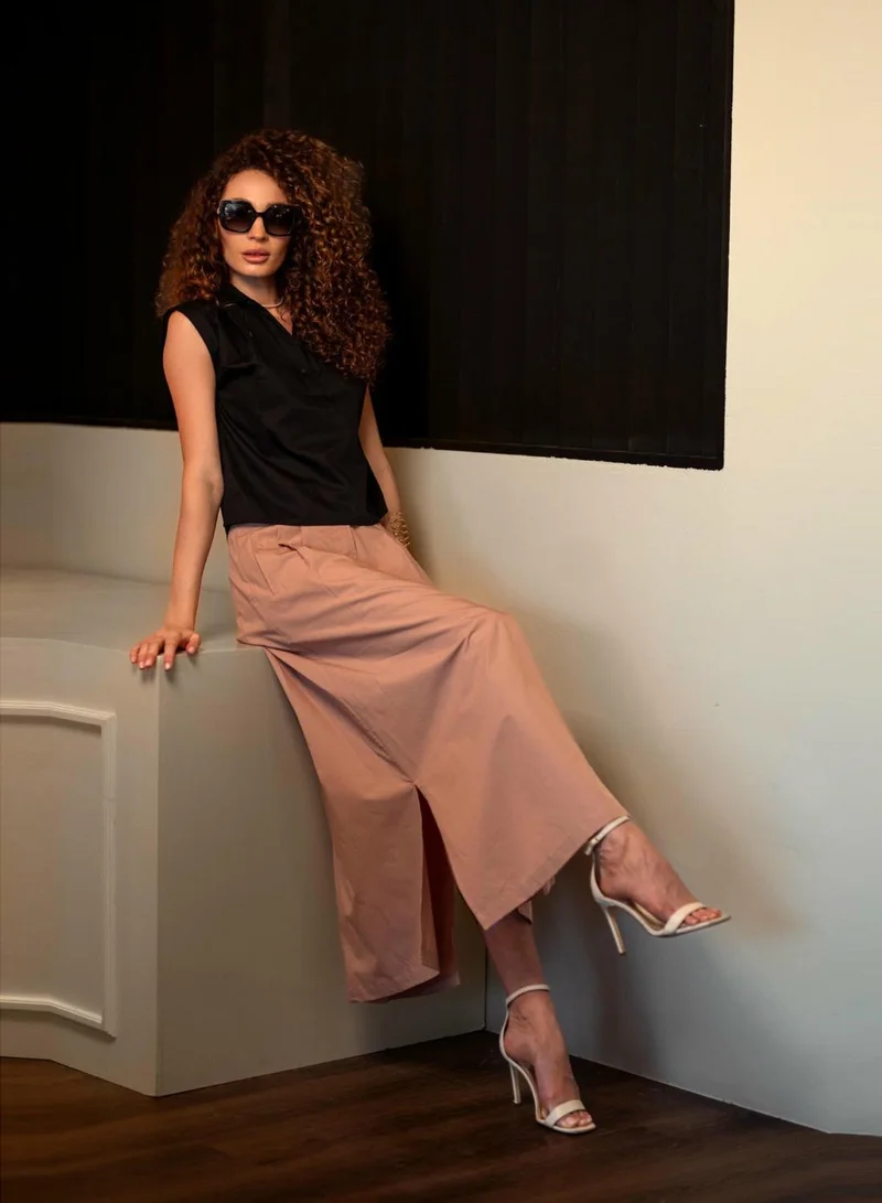 Virgio 100% Cotton Maxi Skirt With Front Slit
