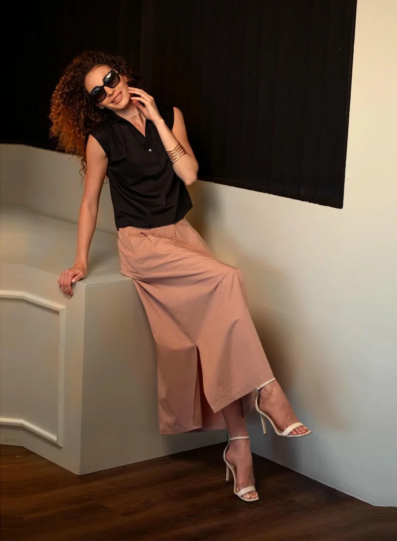 Virgio 100% Cotton Maxi Skirt With Front Slit