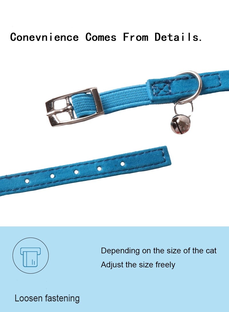 RTYY Adjustable Cat Collar Small Dog Anti-suffocation Collar with Bell Rhinestone Soft Velvet Pet Cat or Small Dog Necklace Blue - Image 2