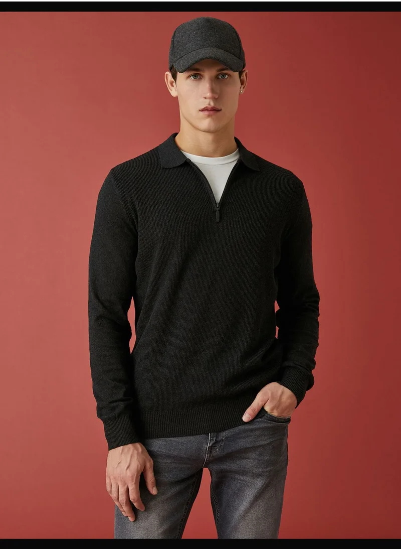كوتون Polo Neck Sweater Zipper Detailed
