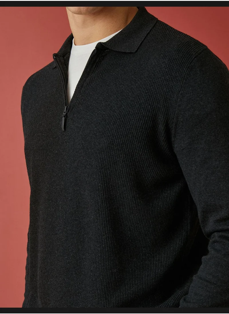 كوتون Polo Neck Sweater Zipper Detailed