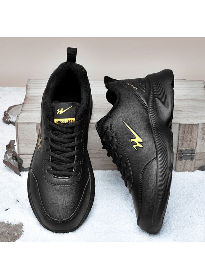 Double Star Autumn Winter Cotton Shoes Waterproof Leather Running Shoes Lightweight Soft Sole Student Casual Travel Shoes Size 44 Black - Image 5