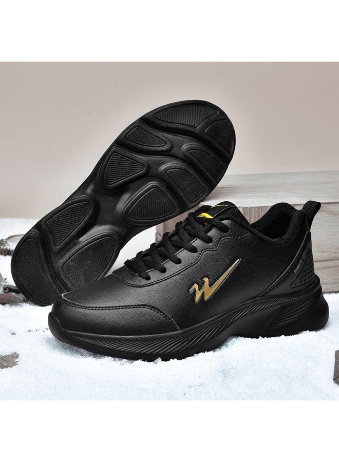 Double Star Autumn Winter Cotton Shoes Waterproof Leather Running Shoes Lightweight Soft Sole Student Casual Travel Shoes Size 44 Black - Image 4