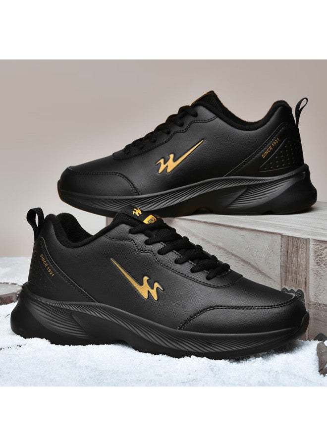 Double Star Autumn Winter Cotton Shoes Waterproof Leather Running Shoes Lightweight Soft Sole Student Casual Travel Shoes Size 44 Black - Image 3
