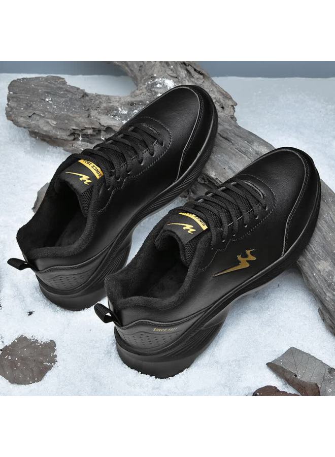 Double Star Autumn Winter Cotton Shoes Waterproof Leather Running Shoes Lightweight Soft Sole Student Casual Travel Shoes Size 44 Black - Image 2