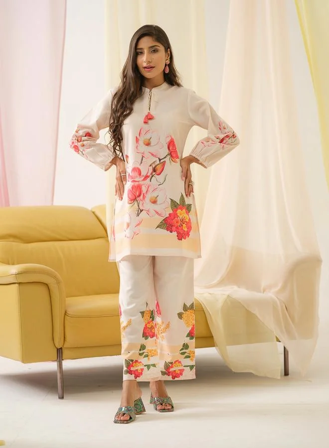 DW DW Printed Linen Long Sleeve Tunic and Palazzos Co-Ords