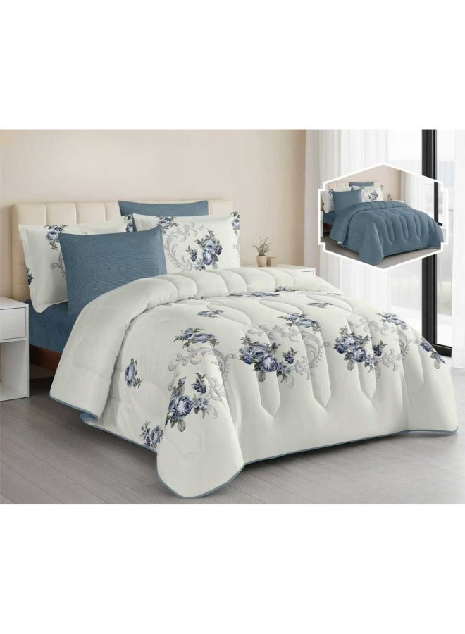SMART HOME Luxury Summer Hotel Double Bed Set, 6 Pieces – Quilted Comforter Set with Soft Filling – Double Comforter with Fitted Sheet, 2 Pillowcases, and 2 Square Cushion Covers – Cool and Comfortable Summer Bedspread – Elegant Hotel Bedding Set for Bedrooms – Size 250x230 cm – High Quality, Suitable for Everyday Use and Hotels – Made of Microfiber - Image 1
