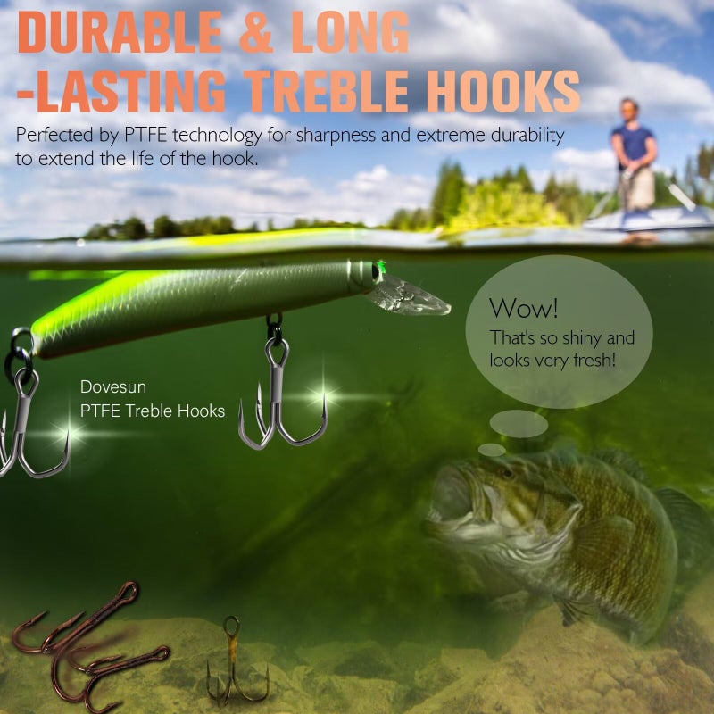 Dovesun Fishing Treble Hooks 3X Strong Professional V Ptfe Coating Treble Fishing Hooks For Saltwater Freshwater 50Pcs Size #4 - Image 5