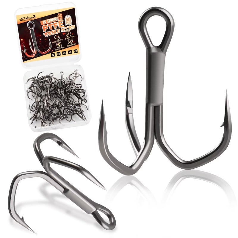 Dovesun Fishing Treble Hooks 3X Strong Professional V Ptfe Coating Treble Fishing Hooks For Saltwater Freshwater 50Pcs Size #4 - Image 1