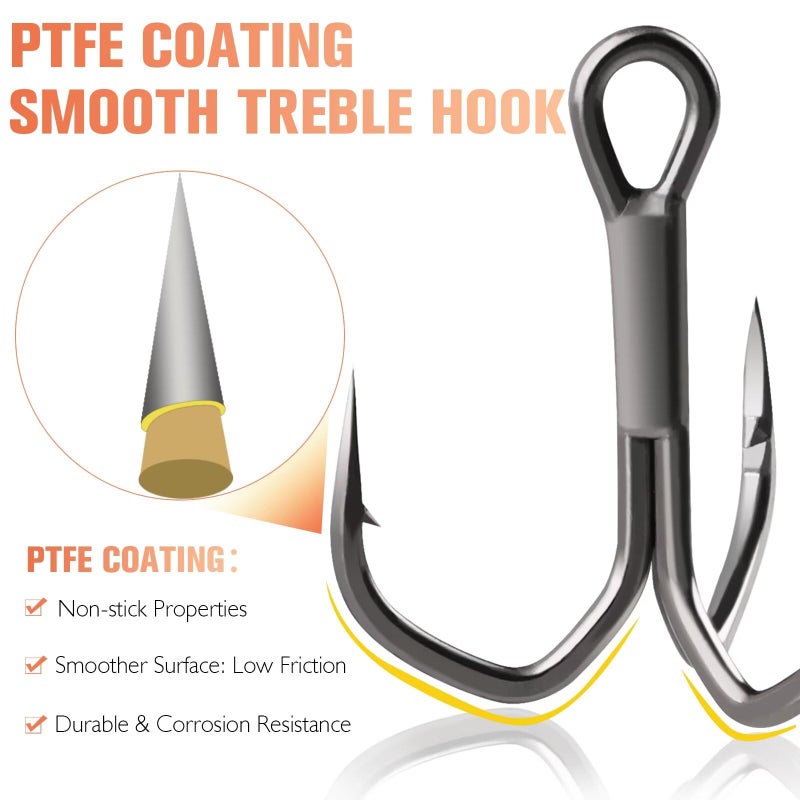 Dovesun Fishing Treble Hooks 3X Strong Professional V Ptfe Coating Treble Fishing Hooks For Saltwater Freshwater 50Pcs Size #4 - Image 2